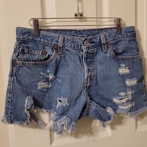 Levi's Blue Distressed Jean Shorts